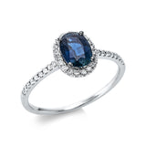 Ring 18 kt WG, 38 Brill. 0,19 ct, TW-si, 1 Saphir 1,05 ct blau