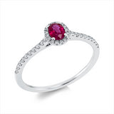 Ring 18 kt WG, 36 Brill. 0,18 ct, TW-si, 1 Rubin 0,30 ct rot