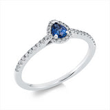 Ring 18 kt WG, 36 Brill. 0,16 ct, TW-si, 1 Saphir 0,24 ct blau