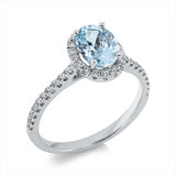 Ring 18 kt WG, 38 Brill. 0,29 ct, TW-si, 1 Aquamarin 1,32 ct blau