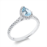 Ring 18 kt WG, 36 Brill. 0,26 ct, TW-si, 1 Aquamarin 0,56 ct blau