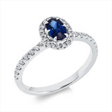 Ring 18 kt WG, 34 Brill. 0,27 ct, TW-si, 1 Saphir 0,61 ct blau