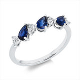 Ring 18 kt WG, 4 Tropfen 0,19 ct, TW-vsi/si, 3 Saphire 0,73 ct blau