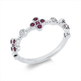 Ring 18 kt WG, 4 Brill. 0,13 ct, TW-si, 15 Rubine 0,27 ct rot