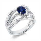 Ring 18 kt WG, 82 Brill. 0,37 ct, TW-vsi, 1 Saphir 1,62 ct blau