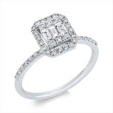 Ring 18 kt WG, 3 Bag. 0,17 ct, F-vsi, 42 Brill. 0,39 ct, F-si