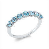 Ring 18 kt WG, 82 Brill. 0,27 ct, W-si, 7 Topase 0,97 ct Swiss blue