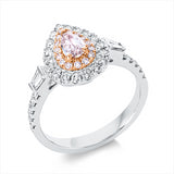 Ring 18 kt,4 Trap. 0,13 ct, TW-si, 1 Tropf. 0,40 ct, pink-vs1, 28 Brill.0,40 ct,TW-si, 15 Brill. 013ct, pink