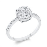 Ring 18 kt WG, 4 Nav. 0,64 ct, TW-vsi, 1 Princ. 0,24 ct, TW-vsi, 16 Brill. 0,09 ct, TW-vsi