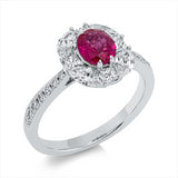 Ring 18 kt WG, 4 Princ. 0,22 ct, 4 Nav. 0,61 ct, 14 Brill. 0,14 ct, TW-si, 1 Rubin 0,91 ct rot