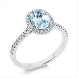 Ring 18 kt WG, 40 Brill. 0,24 ct, TW-si, 1 Aquamarin 0,99 ct blau