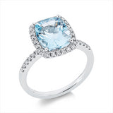 Ring 18 kt WG, 38 Brill. 0,31 ct, TW-si, 1 Aquamarin 3,11 ct blau