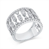 Ring 18 kt WG, 9 Brill. 0,30 ct, TW-si, 18 Bag. 0,41 ct, F-vsi/si, 56 Brill. 0,75 ct, TW-si