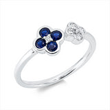 Ring 18 kt WG, 4 Brill. 0,10 ct, TW-si, 2 Brill. 0,02 ct, TW-si, 4 Saphire 0,29 ct blau