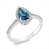 Ring 18 kt WG, 29 Brill. 0,33 ct, TW-si, 1 Topas 1,08 ct Lond. blue