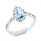 Ring 18 kt WG, 29 Brill. 0,33 ct, TW-si, 1 Topas 1,14 ct blau