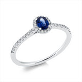 Ring 18 kt WG, 36 Brill. 0,18 ct, TW-si, 1 Saphir 0,32 ct blau