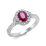 Ring 18 kt WG, 30 Brill. 0,44 ct, TW-vsi, 1 Rubin 1,02 ct rot