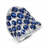 Ring 18 kt WG, 85 Brill. 1,73 ct, TW-vsi/si, 30 Saphire 11,07 ct blau