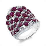 Ring 18 kt WG, 85 Brill. 1,73 ct, TW-vsi/si, 10 Rubine 5,02 ct rot, 20 Rubine 5,67 ct rot