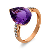 Ring 18 kt RG, 10 Brill. 0,21 ct, TW-si, 1 Amethyst 5,00 ct lila