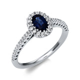 Ring 18 kt WG, 40 Brill. 0,25 ct, TW-si, 1 Saphir 0,65 ct blau