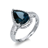 Ring 18 kt WG, 47 Brill. 0,17 ct, TW-pi, 1 Topas 3,43 ct Lond. blue