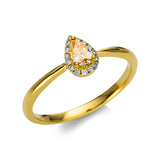 Ring 18 kt GG, 15 Brill. 0,06 ct, TW-si, 1 Tropfen 0,20 ct, gelb