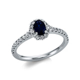 Ring 18 kt WG, 28 Brill. 0,38 ct, TW-si, 1 Saphir 0,50 ct blau