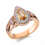 Ring 18 kt WGR, 1 Tro 0,82ct, ge, 23 Br. 0,09ct, TW-si, 124 Br. 0,49ct+2 Br. 0,13ct, pink