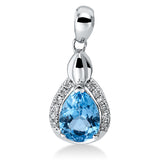 Anhänger 18 kt WG, mit Öse, 12 Brill. 0,06 ct, TW-si, 1 Blautopas 0,89 ct blau