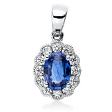 Anhänger 18 kt WG, mit Öse, 12 Brill. 0,22 ct, TW-vsi, 1 Saphir 0,65 ct blau