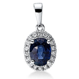 Anhänger 18 kt WG, mit Öse, 18 Brill. 0,12 ct, TW-si, 1 Saphir 0,92 ct blau