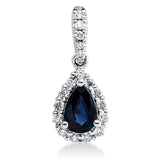 Anhänger 18 kt WG, mit Öse, 13 Brill. 0,14 ct, TW-si, 6 Brill. 0,03 ct, TW-si, 1 Saphir 0,42 ct blau